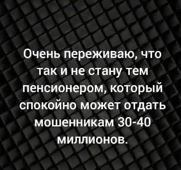 Очень переживаю, что так и не стану тем пенсионером, который спокойно может отдать мошенникам 30-40 миллионов.
