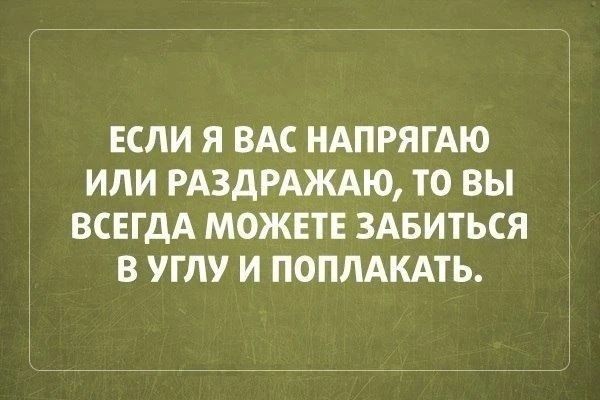 Если я вас напрягаю или раздражаю, то вы всегда можете забиться в углу и поплакать.