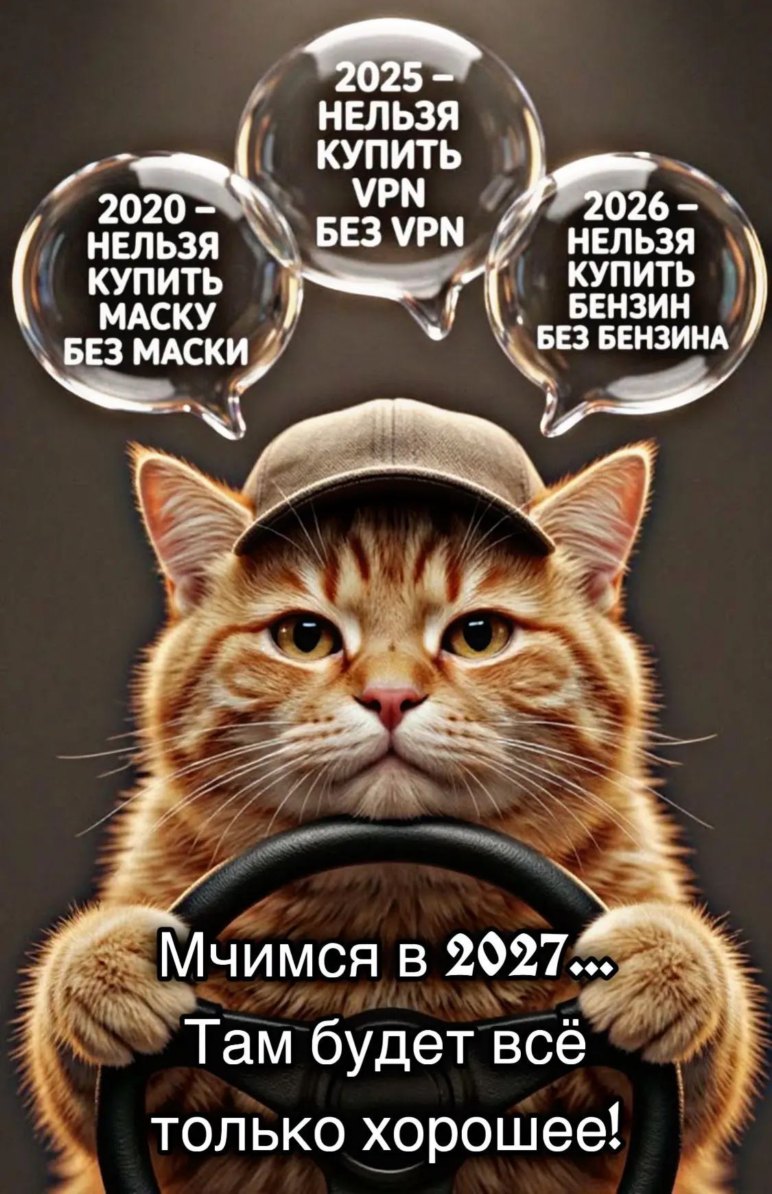 2020 - нельзя купить маску без маски. 2025 - нельзя купить vpn без vpn. 2026 - нельзя купить бензин без бензина. Мчимся в 2027... Там будет всё только хорошее!