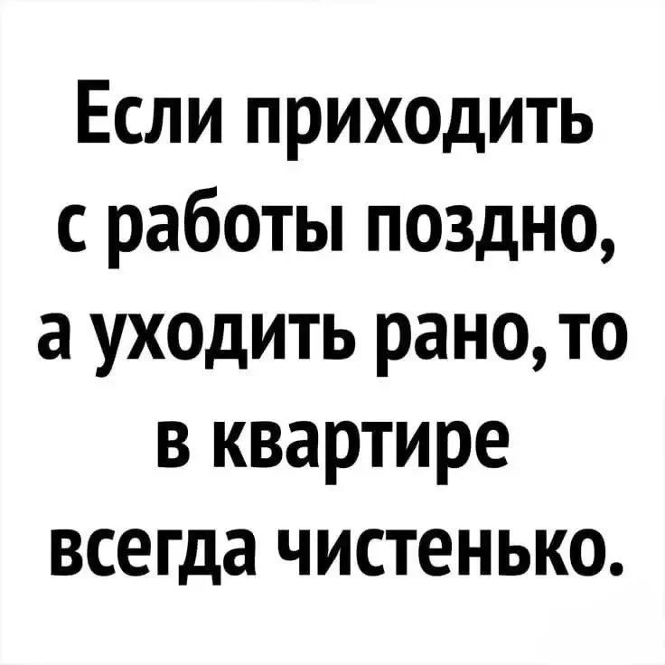Если приходить с работы поздно, а уходить рано, то в квартире всегда чистенько.