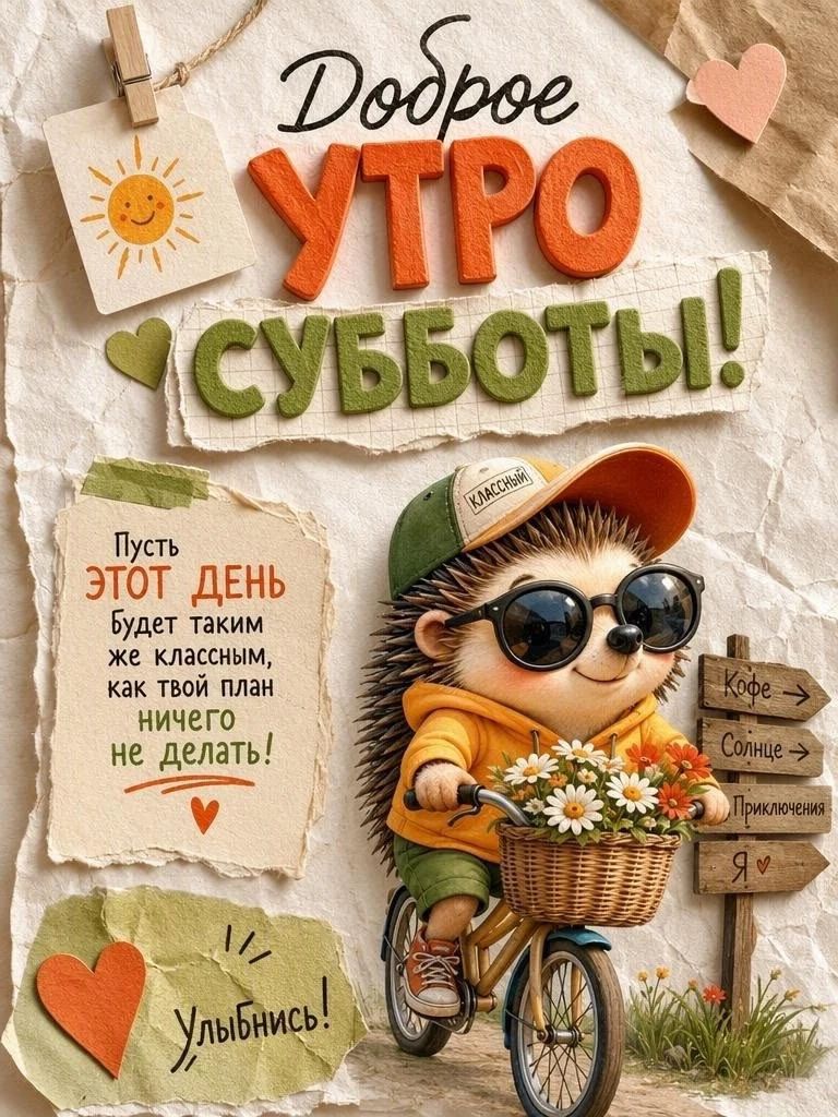Доброе утро субботы! Пусть этот день будет таким же классным, как твой план ничего не делать! Улыбнись!