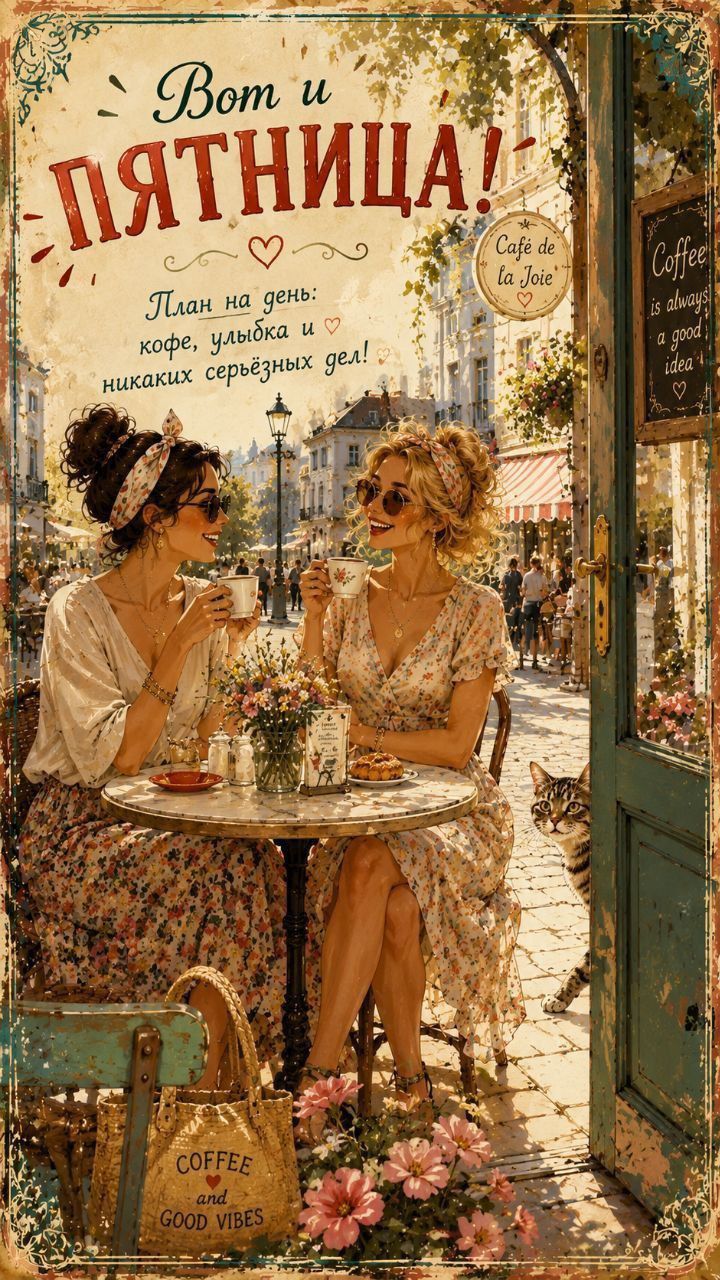 Вот и ПЯТНИЦА! План на день: кофе, улыбка и никаких серьёзных дел! Cafe de la Joie. Coffee is always a good idea. COFFEE and GOOD VIBES.