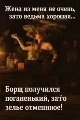 Жена из меня не очень, зато ведьма хорошая... Борщ получился поганенький, зато зелье отменнное!