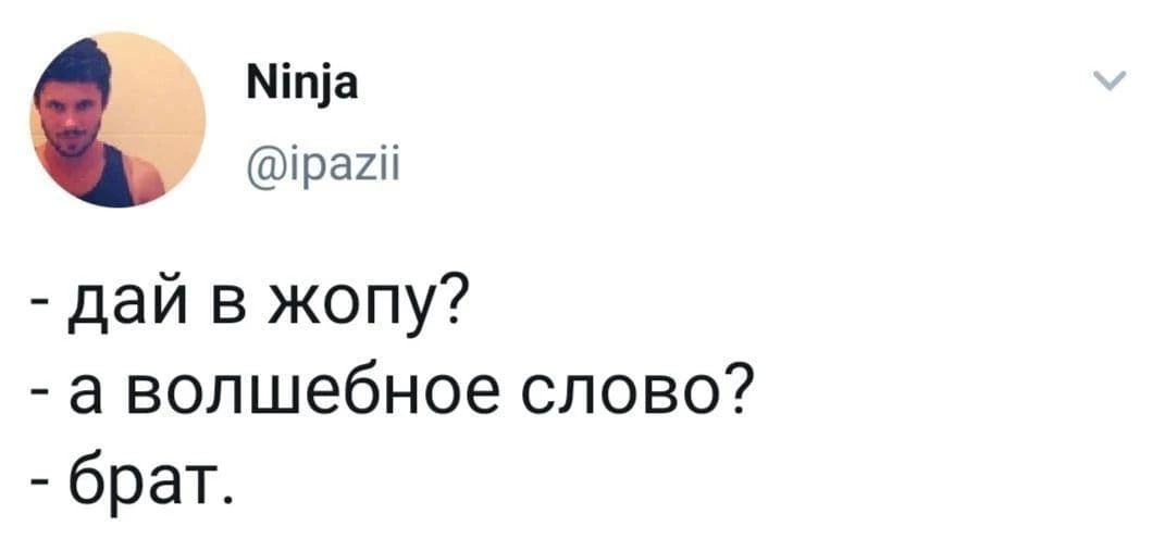 Ninja @ipazii - дай в жопу? - а волшебное слово? - брат.