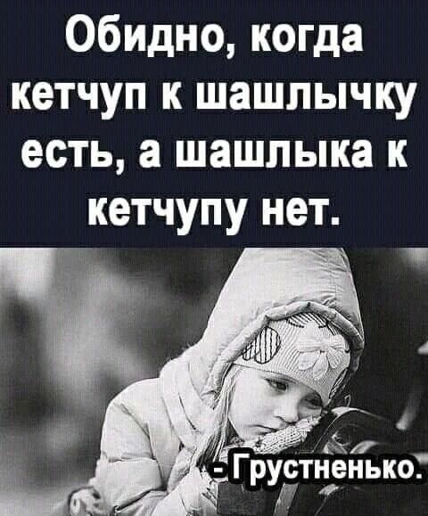Обидно, когда кетчуп к шашлычку есть, а шашлыка к кетчупу нет. -Грустненько.