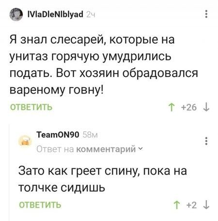 Я знал слесарей, которые на унитаз горячую умудрились подать. Вот хозяин обрадовался вареному говну! Зато как греет спину, пока на толчке сидишь