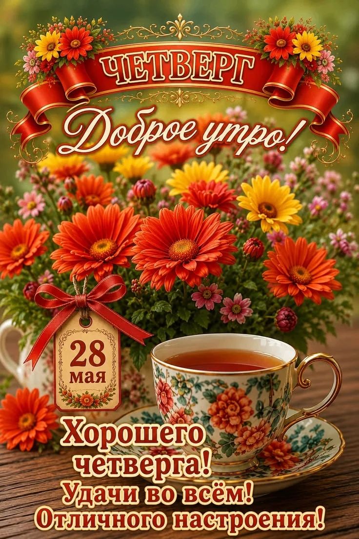 ЧЕТВЕРГ Доброе утро! 28 мая Хорошего четверга! Удачи во всём! Отличного настроения!
