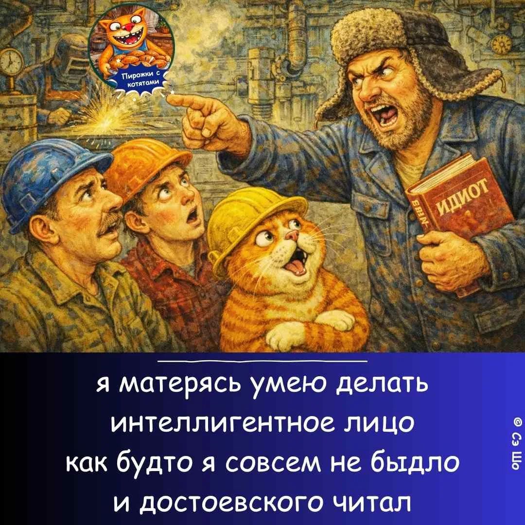 Пирожки с котятами ИДИОТ я матерясь умею делать интеллигентное лицо как будто я совсем не быдло и достоевского читал