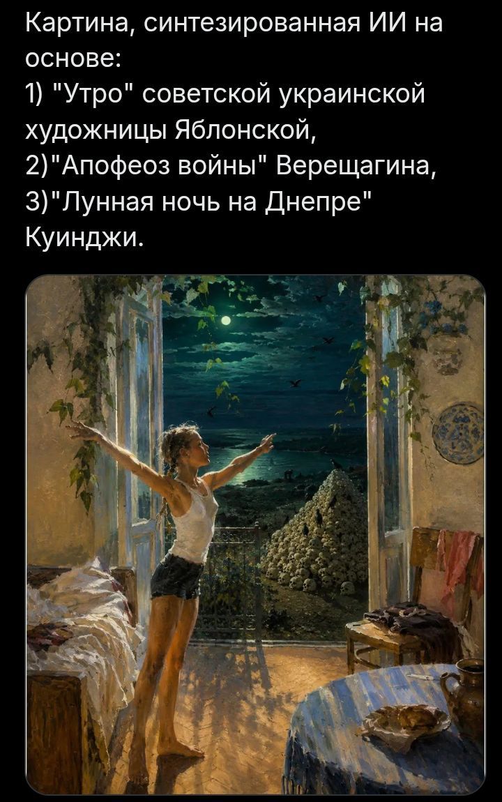 Картина, синтезированная ИИ на основе: 1) 