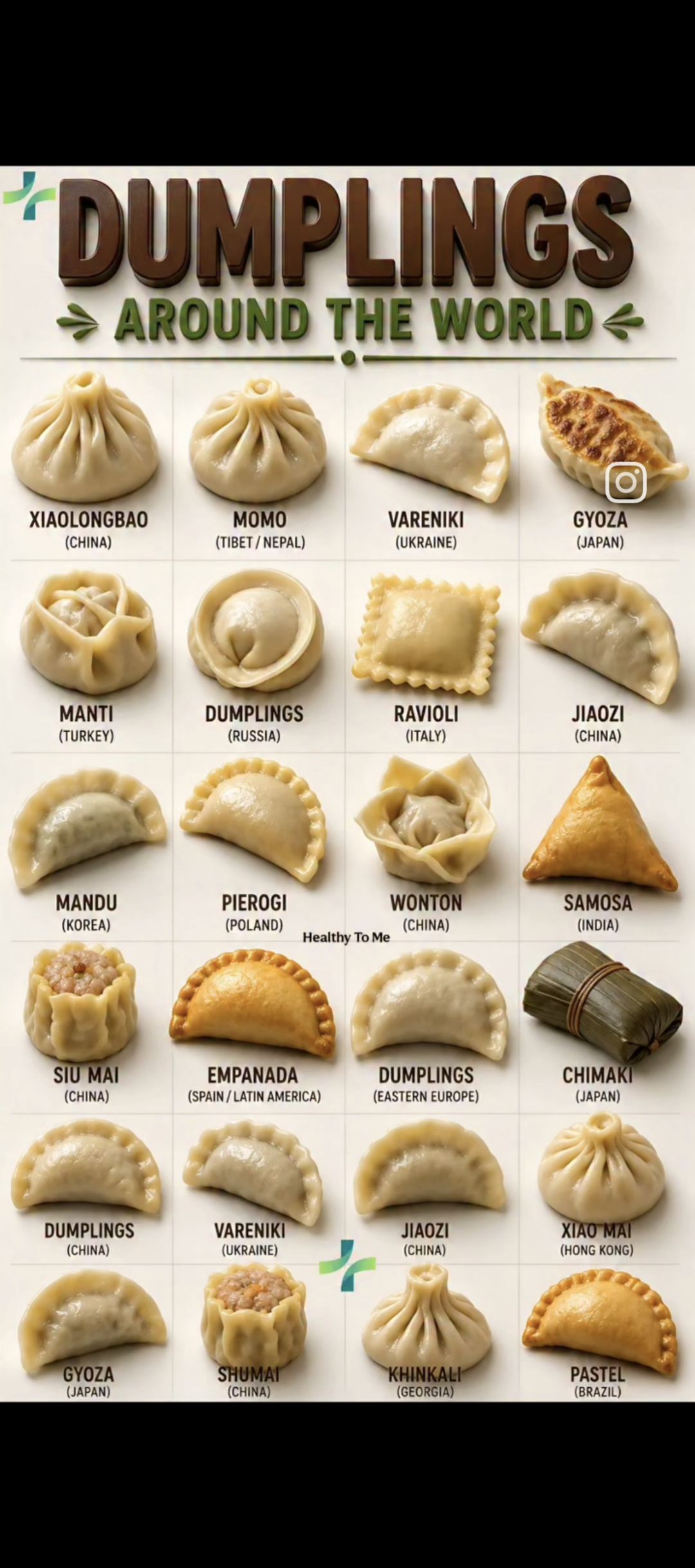 DUMPLINGS AROUND THE WORLD XIAOLONGBAO (CHINA) MOMO (TIBET / NEPAL) VARENIKI (UKRAINE) GYOZA (JAPAN) MANTI (TURKEY) DUMPLINGS (RUSSIA) RAVIOLI (ITALY) JIAOZI (CHINA) MANDU (KOREA) PIEROGI (POLAND) WONTON (CHINA) SAMOSA (INDIA) SIU MAI (CHINA) EMPANADA (SPAIN / LATIN AMERICA) DUMPLINGS (EASTERN EUROPE) CHIMAKI (JAPAN) DUMPLINGS (CHINA) VARENIKI