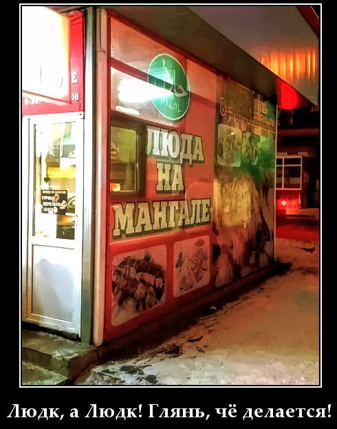 Люда на мангале. Людк, а Людк! Глянь, чё делается!