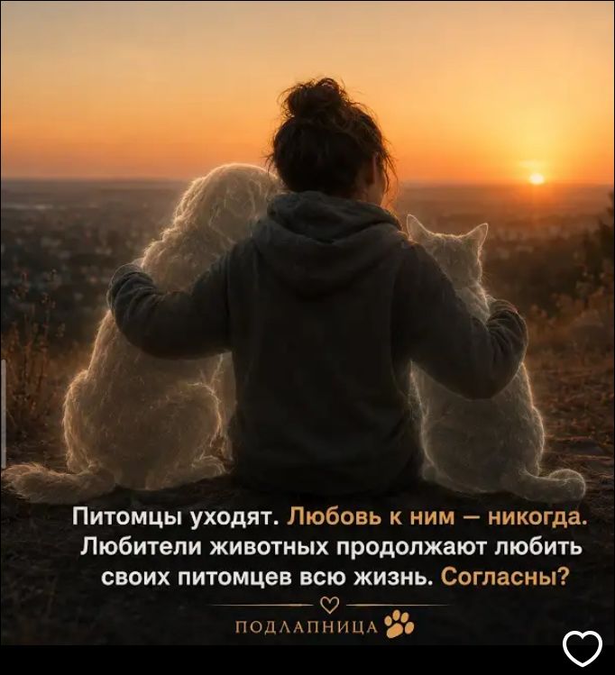 Питомцы уходят. Любовь к ним — никогда. Любители животных продолжают любить своих питомцев всю жизнь. Согласны? ПОДЛАПНИЦА