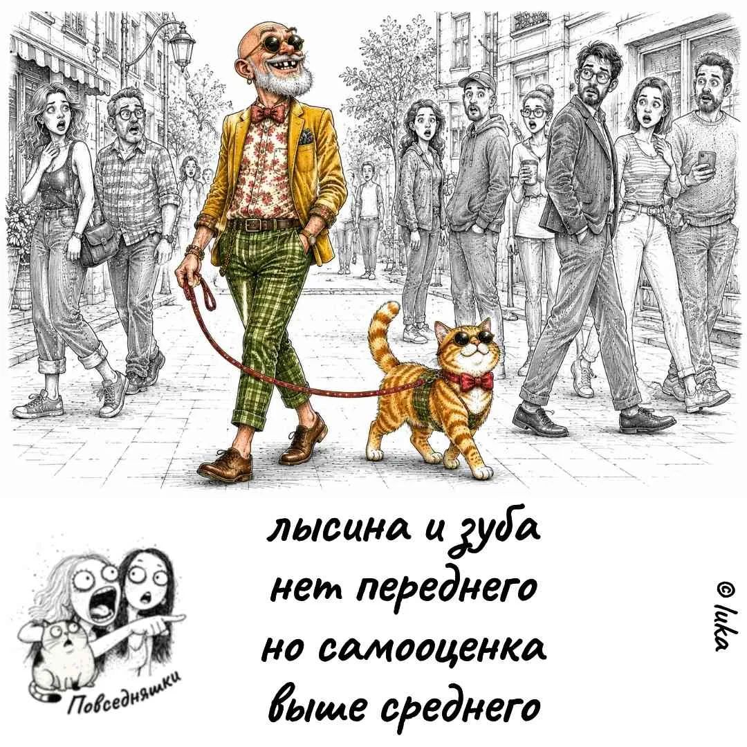 лысина и зуба нет переднего но самооценка выше среднего Повседневняшки