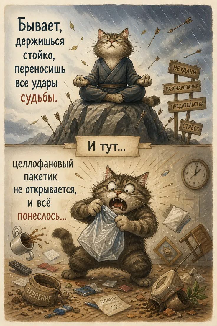 Бывает, держишься стойко, переносишь все удары судьбы. И тут... целлофановый пакетик не открывается, и всё понеслось...