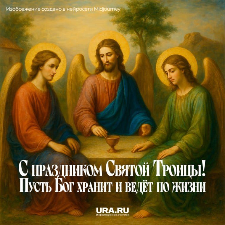 Изображение создано в нейросети Midjourney С ПРАЗДНИКОМ СВЯТОЙ ТРОИЦЫ! Пусть Бог хранит и ведёт по жизни URA.RU Информационное агентство