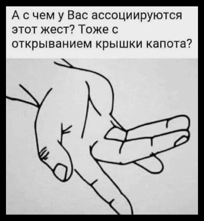 А с чем у Вас ассоциируется этот жест? Тоже с открыванием крышки капота?