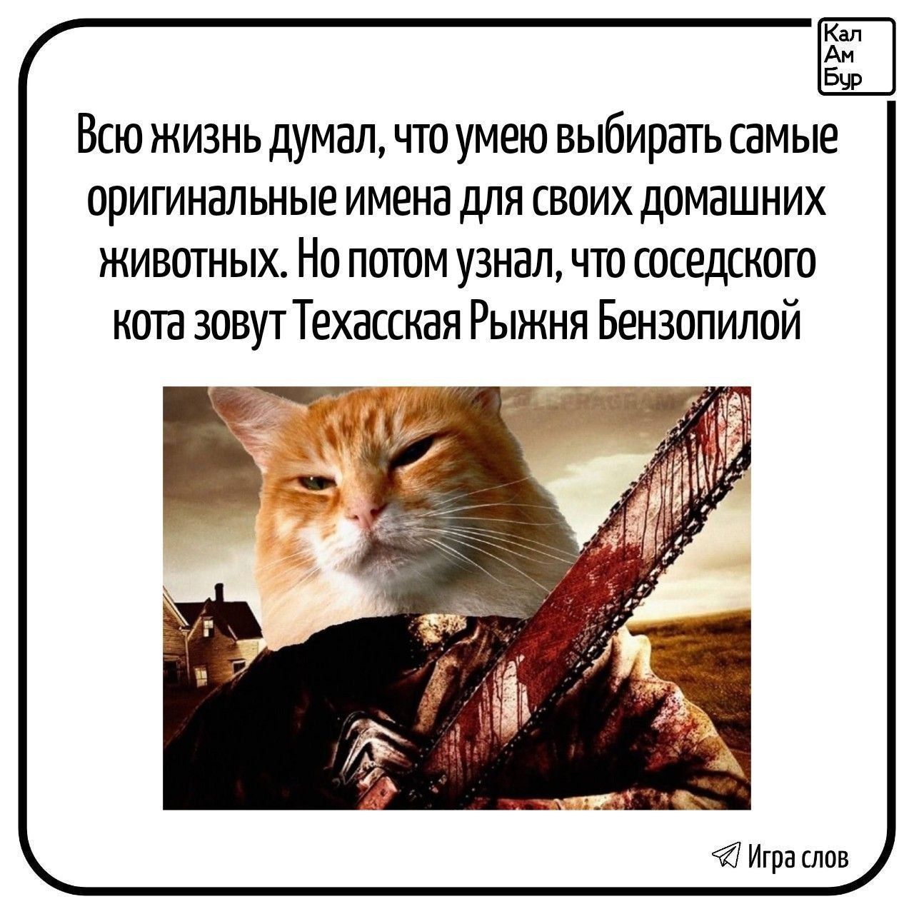 Всю жизнь думал, что умею выбирать самые оригинальные имена для своих домашних животных. Но потом узнал, что соседского кота зовут Техасская Рыжня Бензопилой