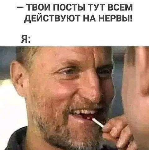 – ТВОИ ПОСТЫ ТУТ ВСЕМ ДЕЙСТВУЮТ НА НЕРВЫ! Я: