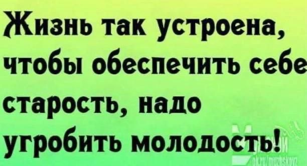 Жизнь так устроена, чтобы обеспечить себе старость, надо угробить молодость!