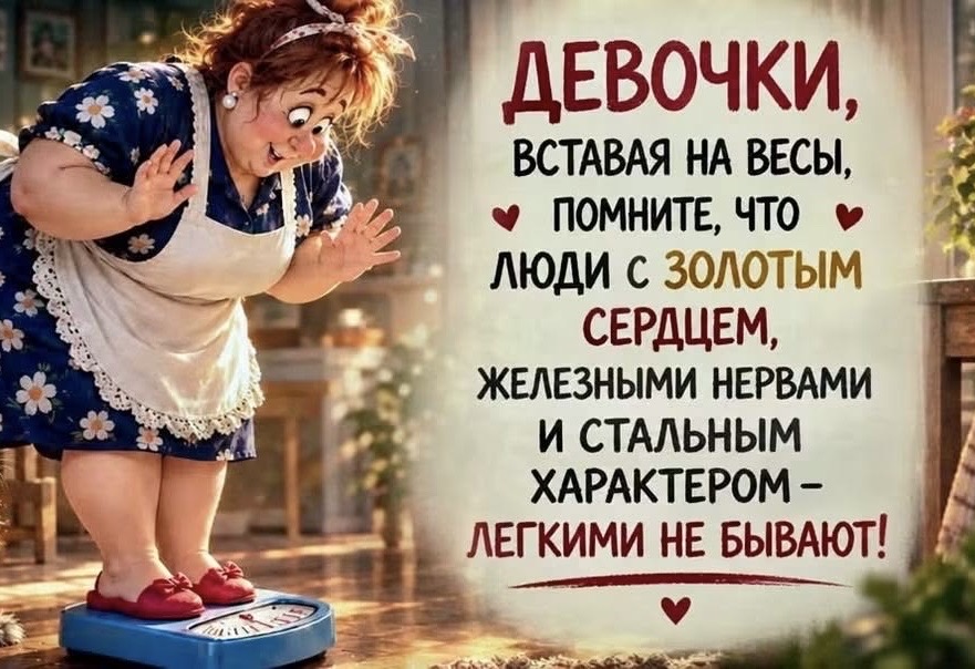 Девочки, вставая на весы, помните, что люди с золотым сердцем, железными нервами и стальным характером — легкими не бывают!