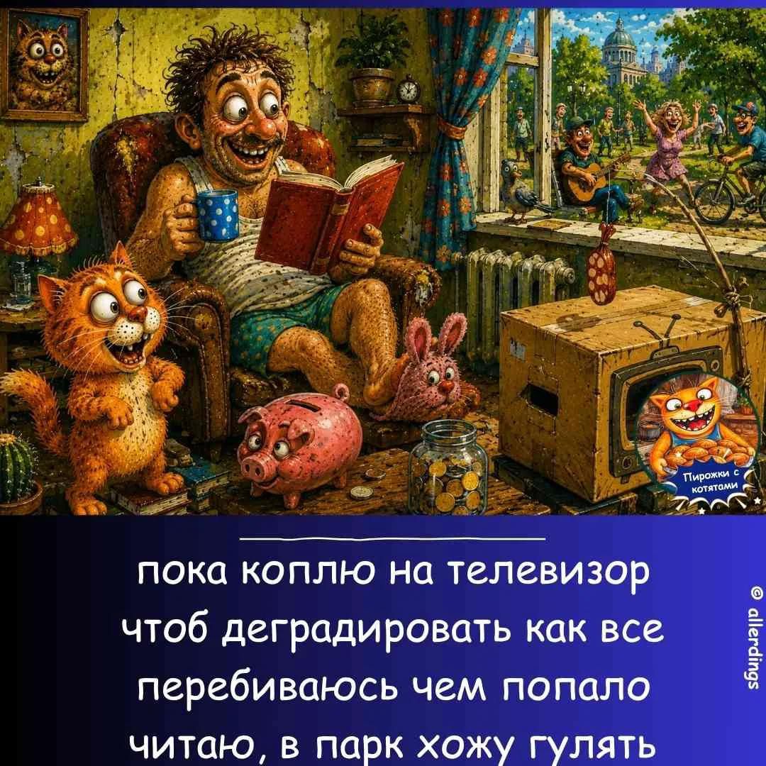 пока коплю на телевизор чтоб деградировать как все перебиваюсь чем попало читаю, в парк хожу гулять