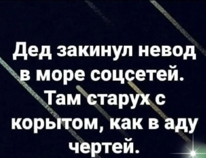 Дед закинул невод в море соцсетей. Там старух с корытом, как в аду чертей.