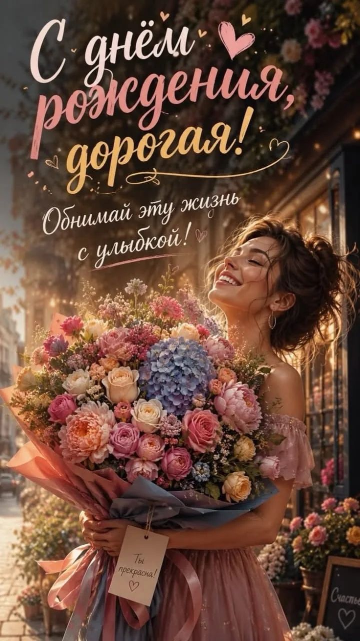 С днём рождения, дорогая! Обнимай эту жизнь с улыбкой! Ты прекрасна!