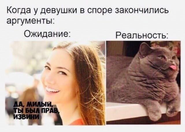Когда у девушки в споре закончились аргументы: Ожидание: ДА, МИЛЫЙ, ТЫ БЫЛ ПРАВ, ИЗВИНИ Реальность: