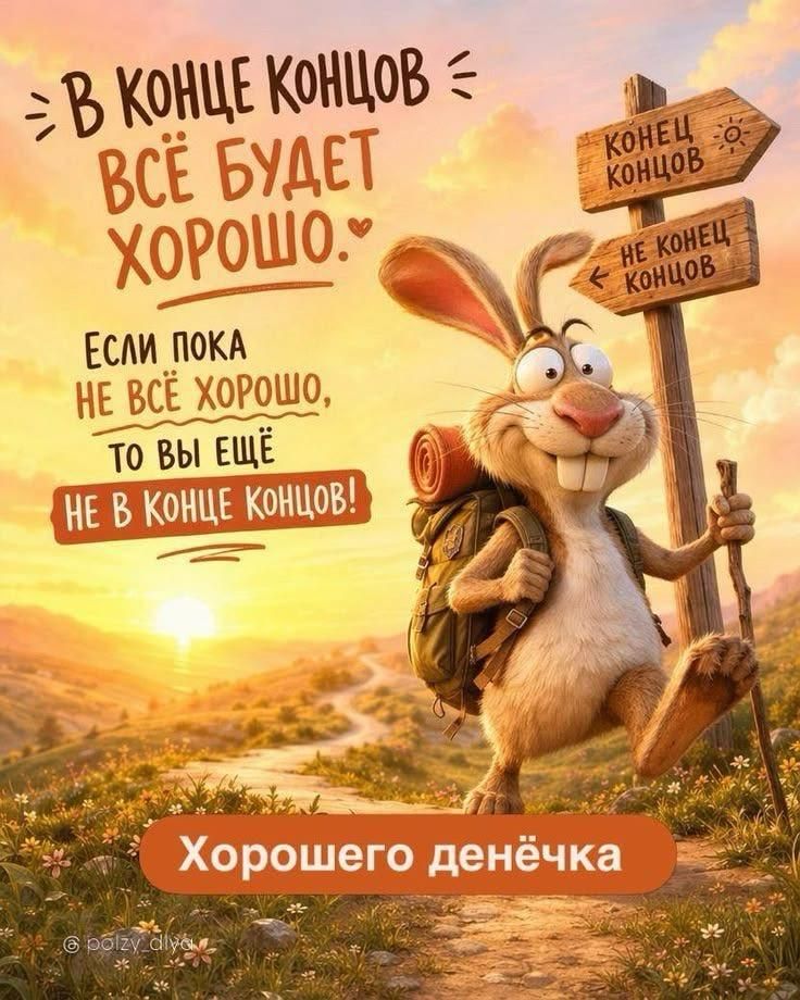 В конце концов всё будет хорошо. Если пока не всё хорошо, то вы ещё не в конце концов! Хорошего денёчка