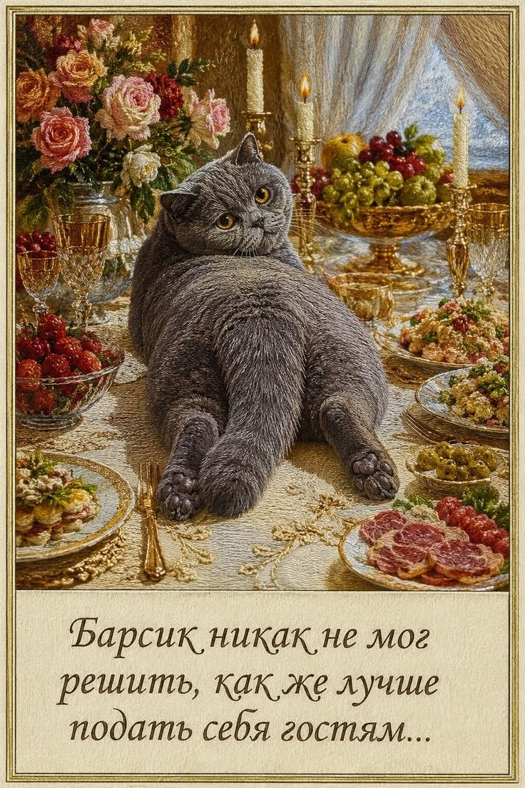 Барсик никак не мог решить, как же лучше подать себя гостям...