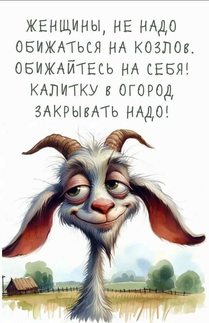 ЖЕНЩИНЫ, НЕ НАДО ОБИЖАТЬСЯ НА КОЗЛОВ. ОБИЖАЙТЕСЬ НА СЕБЯ! КАЛИТКУ В ОГОРОД, ЗАКРЫВАТЬ НАДО!