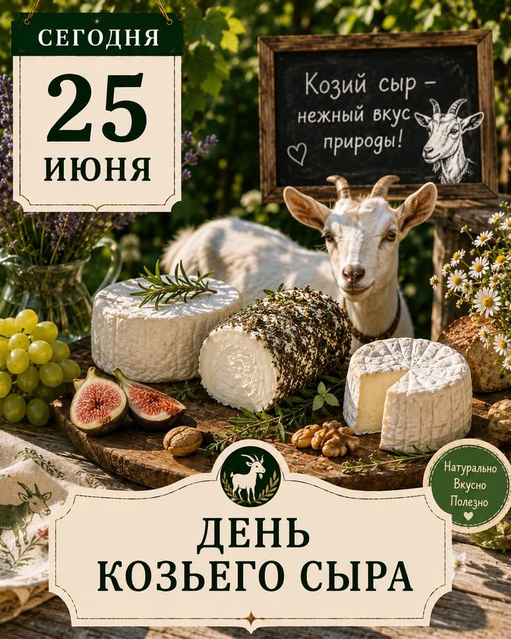 СЕГОДНЯ 25 ИЮНЯ Козий сыр - нежный вкус природы! ДЕНЬ КОЗЬЕГО СЫРА Натурально Вкусно Полезно