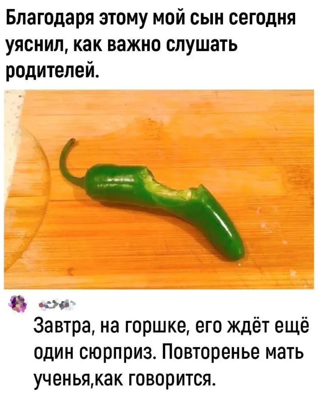 Благодаря этому мой сын сегодня уяснил, как важно слушать родителей. Завтра, на горшке, его ждёт ещё один сюрприз. Повєтренье мать ученья,как говорится.