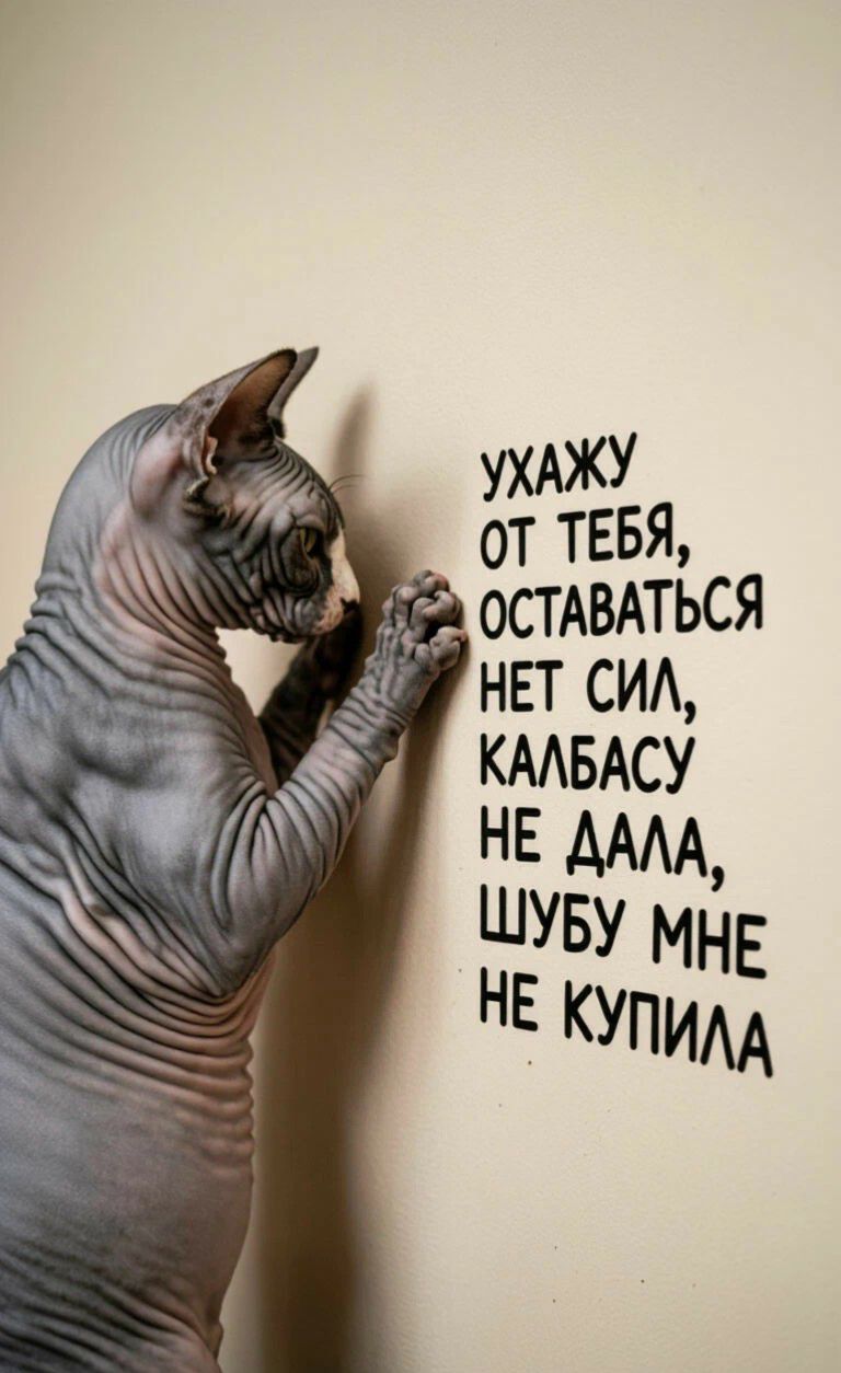 УХАЖУ ОТ ТЕБЯ, ОСТАВАТЬСЯ НЕТ СИЛ, КОЛБАСУ НЕ ДАЛА, ШУБУ МНЕ НЕ КУПИЛА