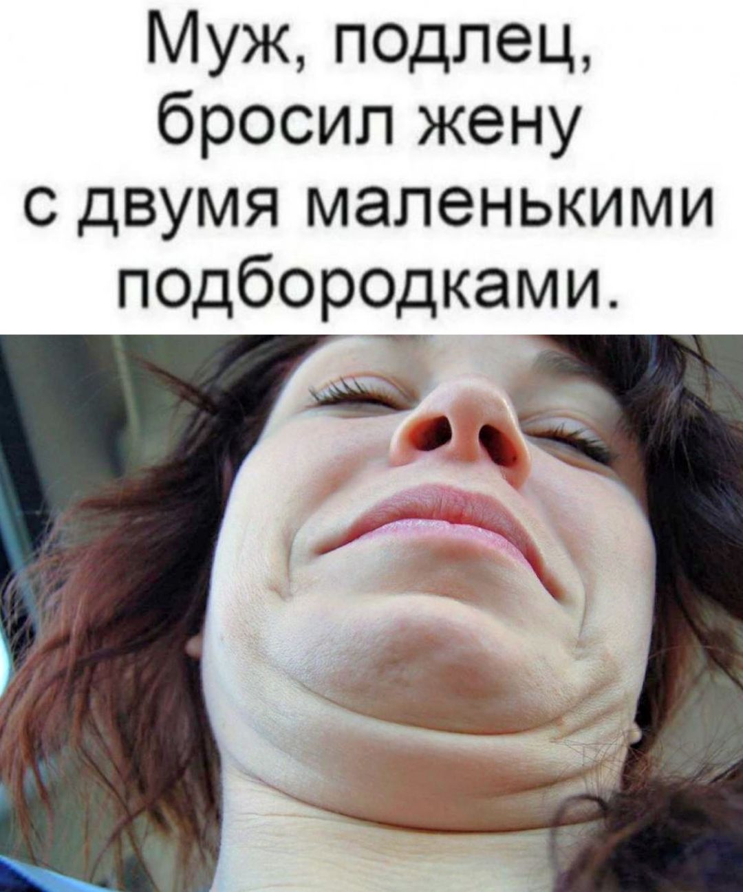 Муж, подлец, бросил жену с двумя маленькими подбородками.
