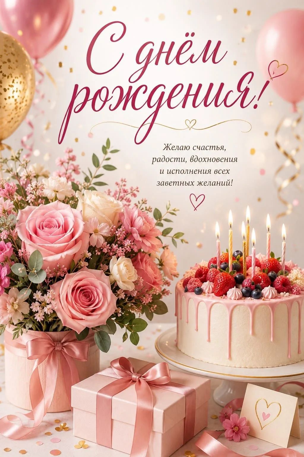 С днём рождения! Желаю счастья, радости, вдохновения и исполнения всех заветных желаний!