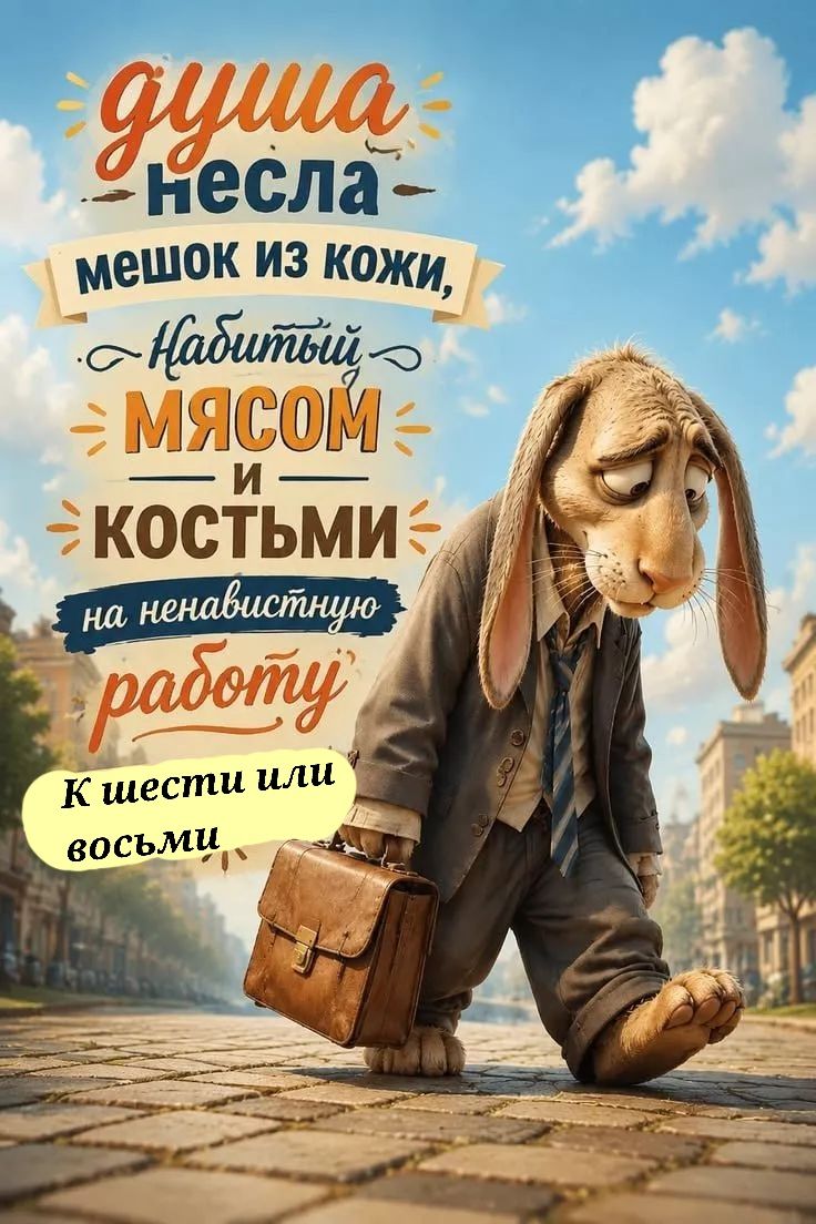 Душа несла мешок из кожи, набитый мясом и костями на ненавистную работу К шести или восьми