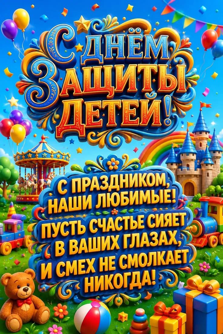 С ДНЕМ ЗАЩИТЫ ДЕТЕЙ! С ПРАЗДНИКОМ, НАШИ ЛЮБИМЫЕ! ПУСТЬ СЧАСТЬЕ СИЯЕТ В ВАШИХ ГЛАЗАХ, И СМЕХ НЕ СМОЛКАЕТ НИКОГДА!