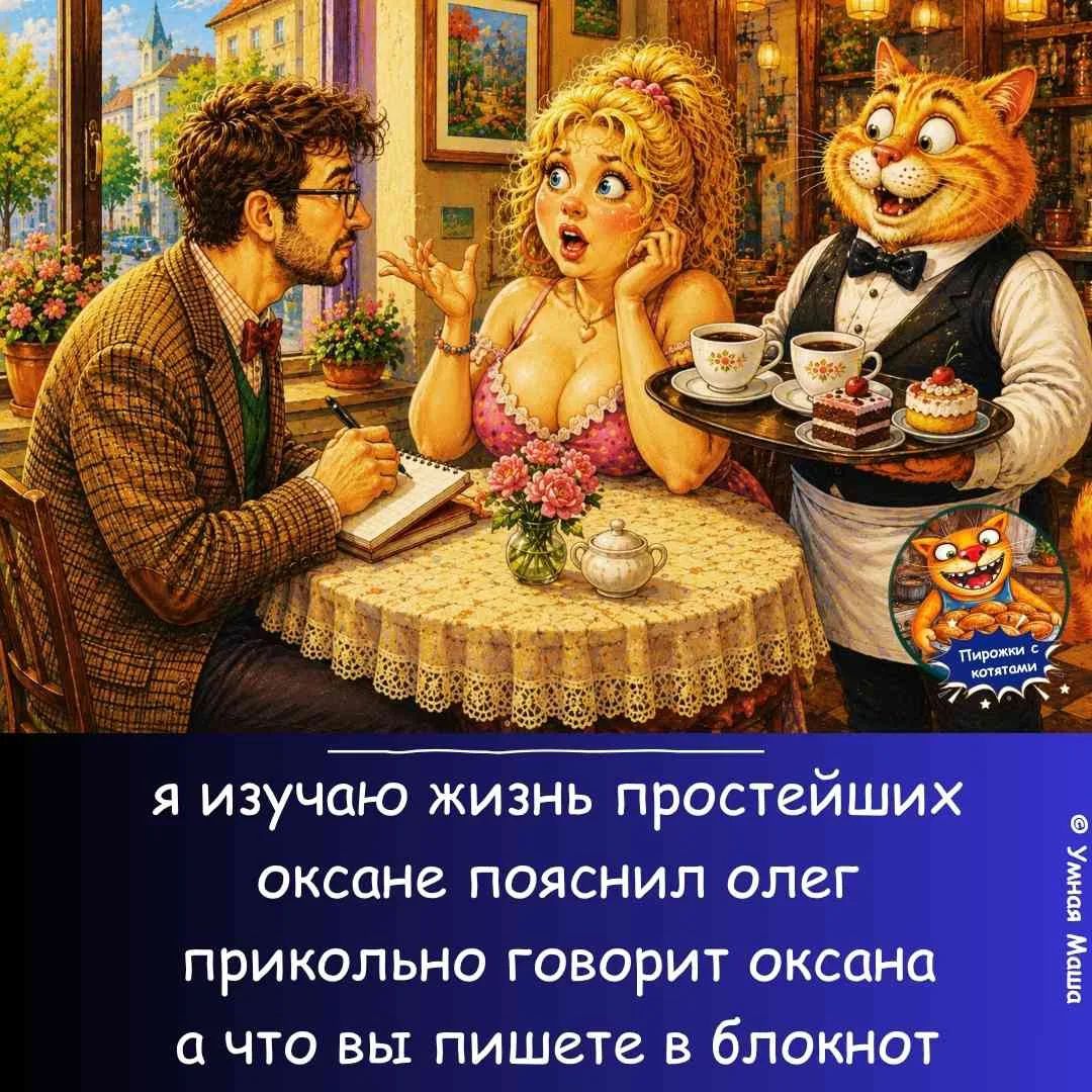 я изучаю жизнь простейших оксане пояснил олег прикольно говорит оксана а что вы пишете в блокнот Пирожки с котятами