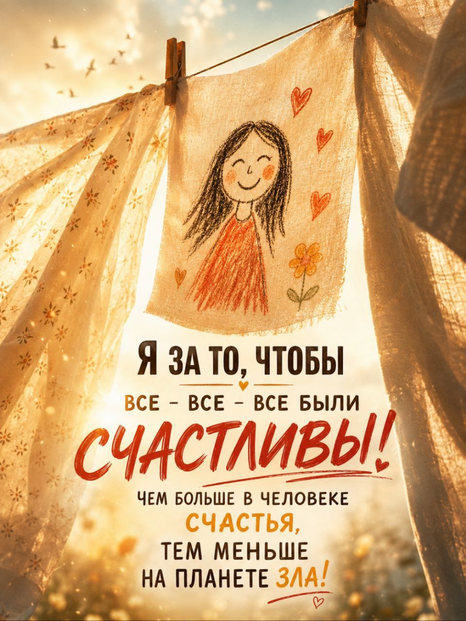 Я за то, чтобы все - все - все были счастливы! Чем больше в человеке счастья, тем меньше на планете зла!