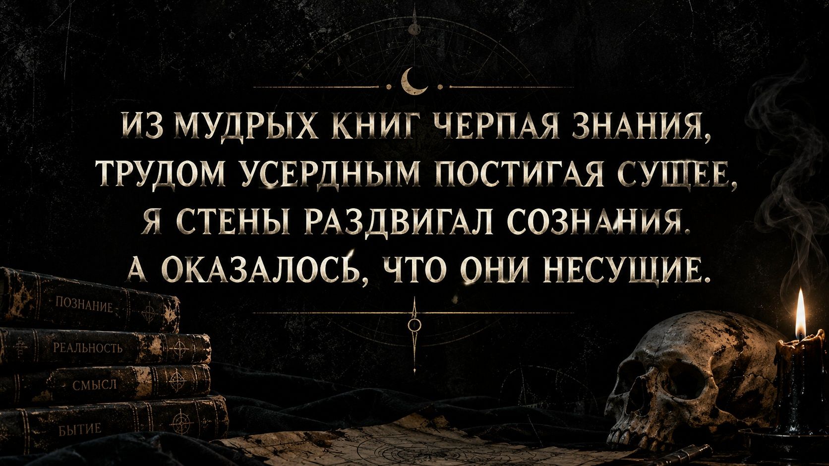 Из мудрых книг черпая знания, трудом усердным постигая сущее, я стены раздвигал сознания. А оказалось, что они несущие.
