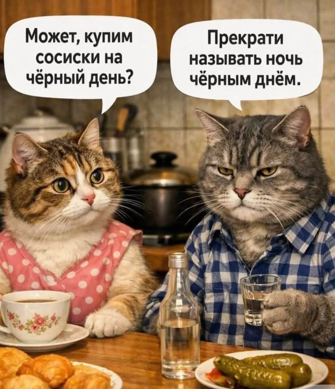 Может, купим сосиски на чёрный день? Прекрати называть ночь чёрным днём.