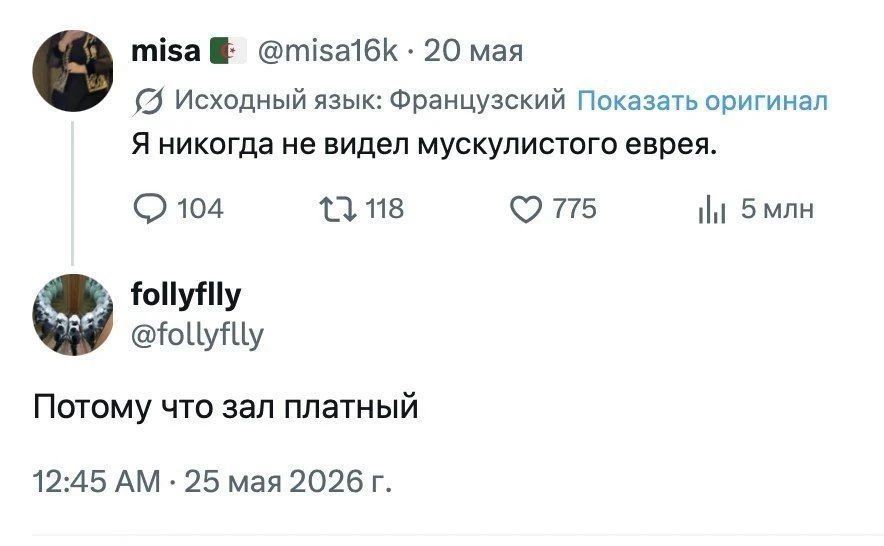 Я никогда не видел мускулистого еврея. Потому что зал платный