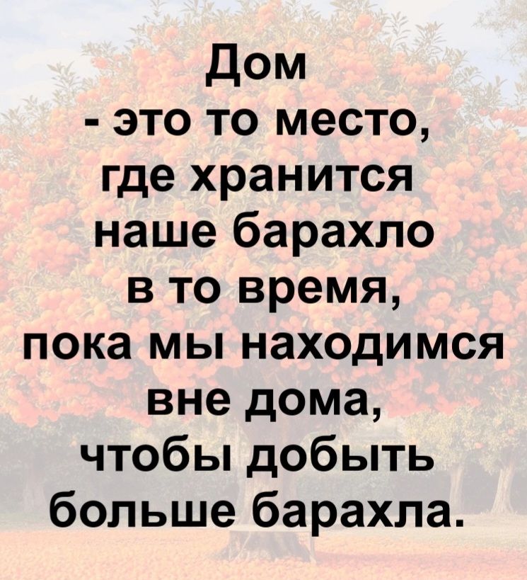 Дом - это то место, где хранится наше барахло в то время, пока мы находимся вне дома, чтобы добыть больше барахла.