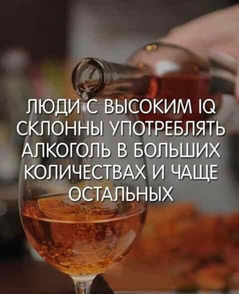 Люди с высоким IQ склонны употреблять алкоголь в больших количествах и чаще остальных
