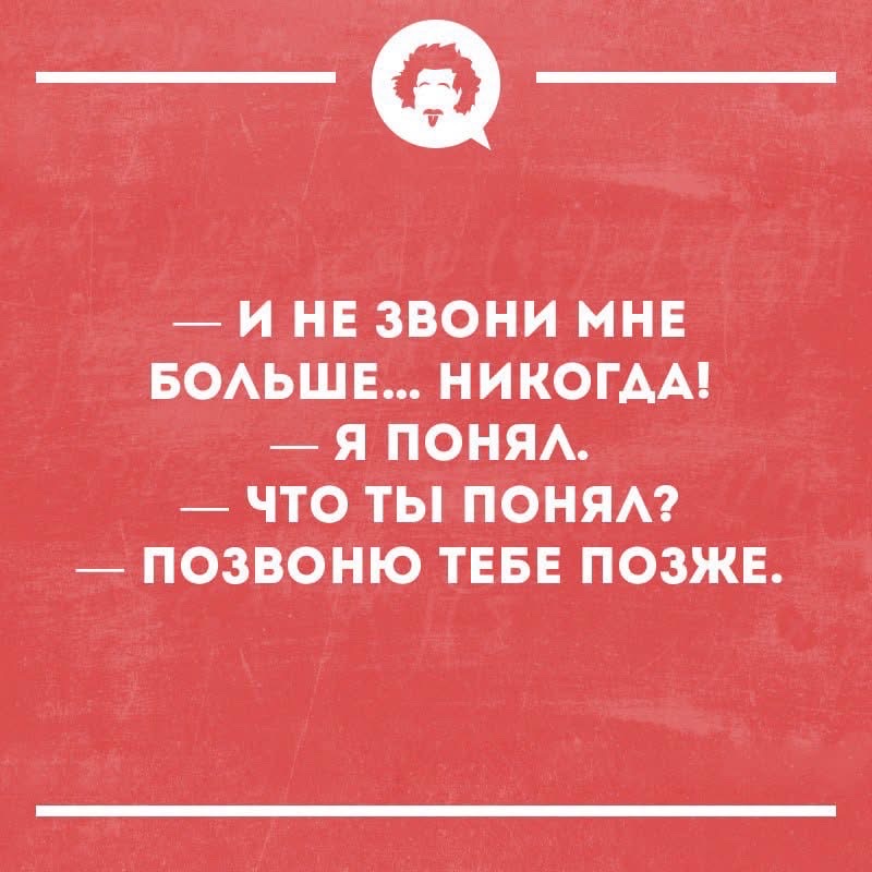 — И не звони мне больше... никогда! — Я понял. — Что ты понял? — Позвоню тебе позже.