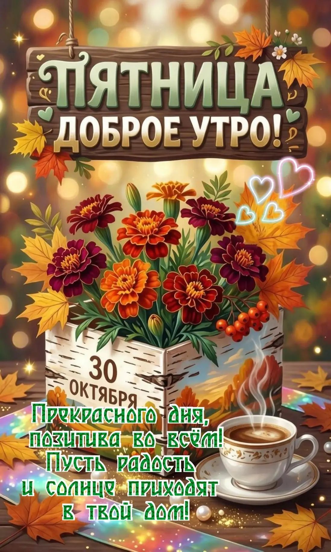 ПЯТНИЦА ДОБРОЕ УТРО! 30 ОКТЯБРЯ Прекрасного дня, позитива во всём! Пусть радость и солнце приходят в твой дом!