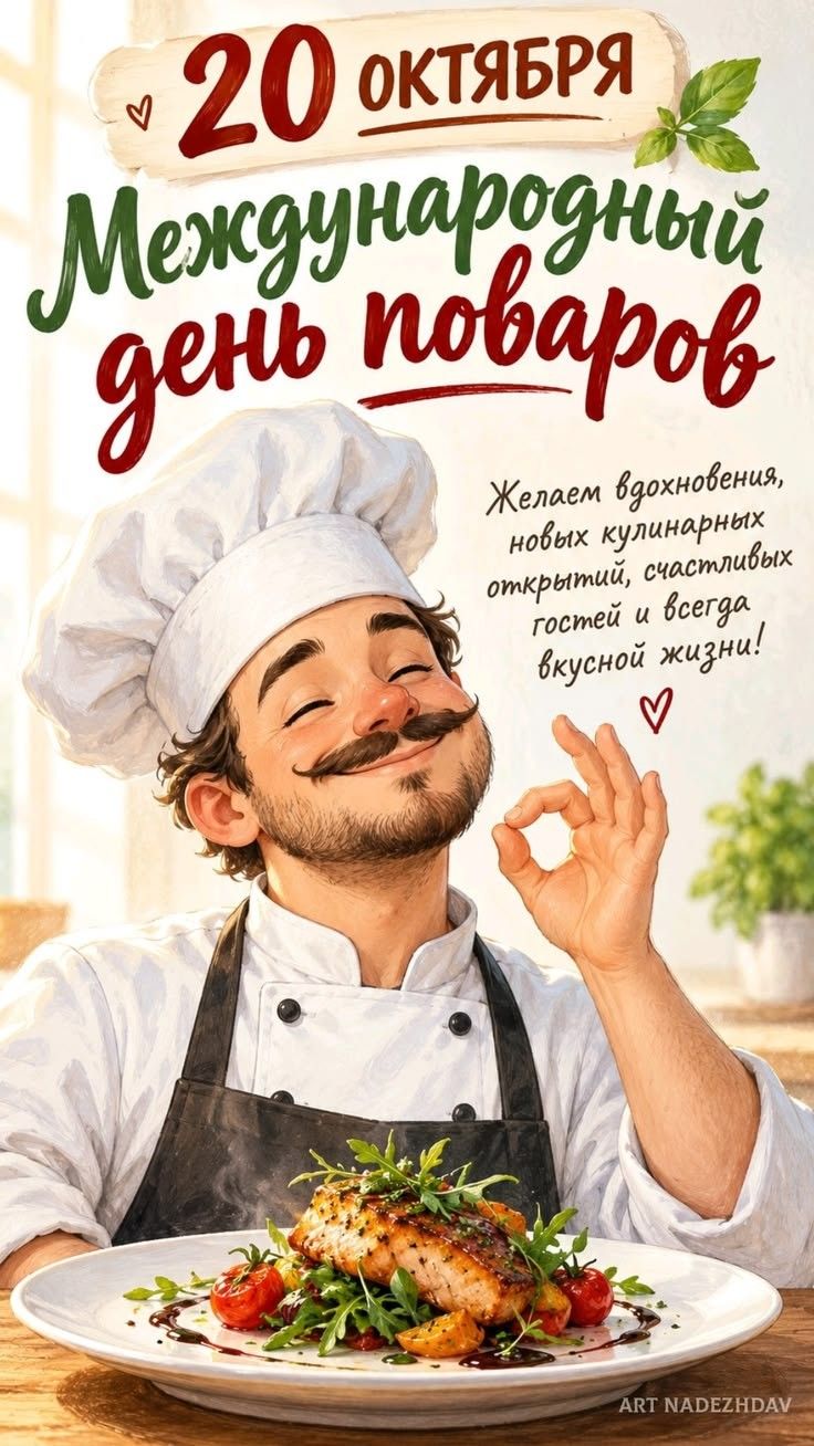 20 октября Международный день поваров. Желаем вдохновения, новых кулинарных открытий, счастливых гостей и всегда вкусной жизни!