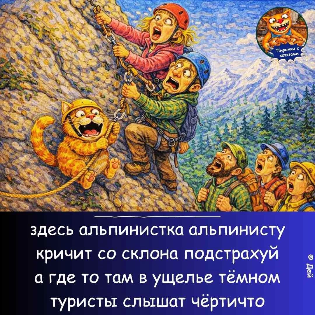 здесь альпинистка альпинисту кричит со склона подстрахуй а где то там в ущелье тёмном туристы слышат чёртичто