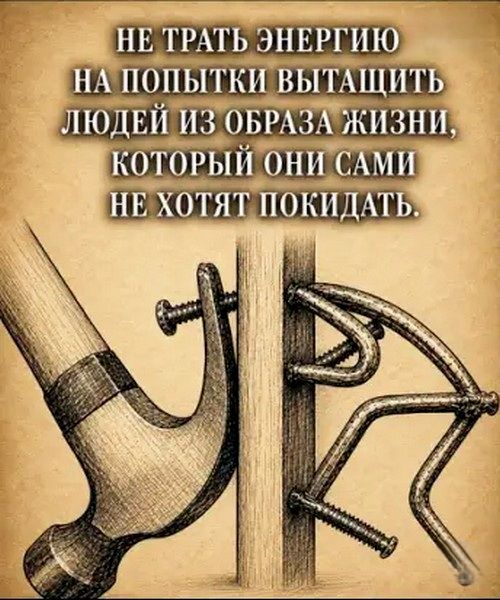 НЕ ТРАТЬ ЭНЕРГИЮ НА ПОПЫТКИ ВЫТАЩИТЬ ЛЮДЕЙ ИЗ ОБРАЗА ЖИЗНИ, КОТОРЫЙ ОНИ САМИ НЕ ХОТЯТ ПОКИДАТЬ.